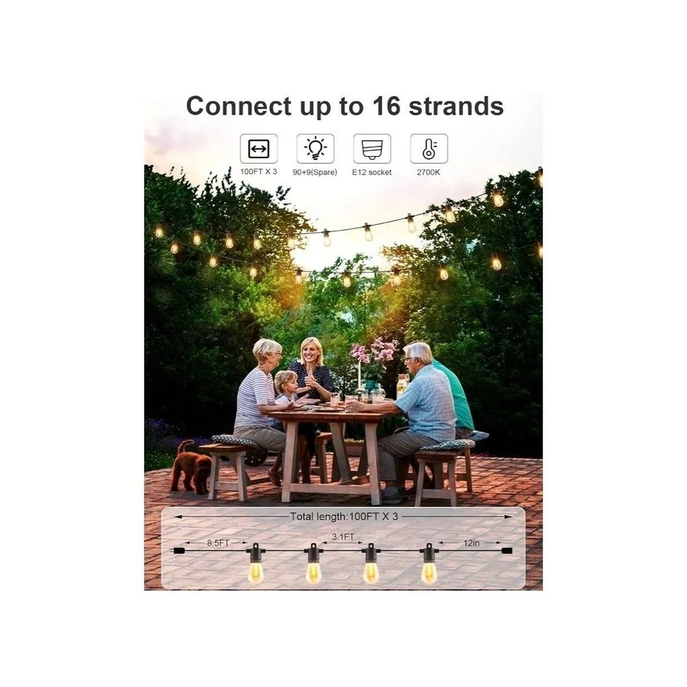 Kawaya 300FT LED Outdoor String Lights Patio Globe Warm White Waterproof IP65